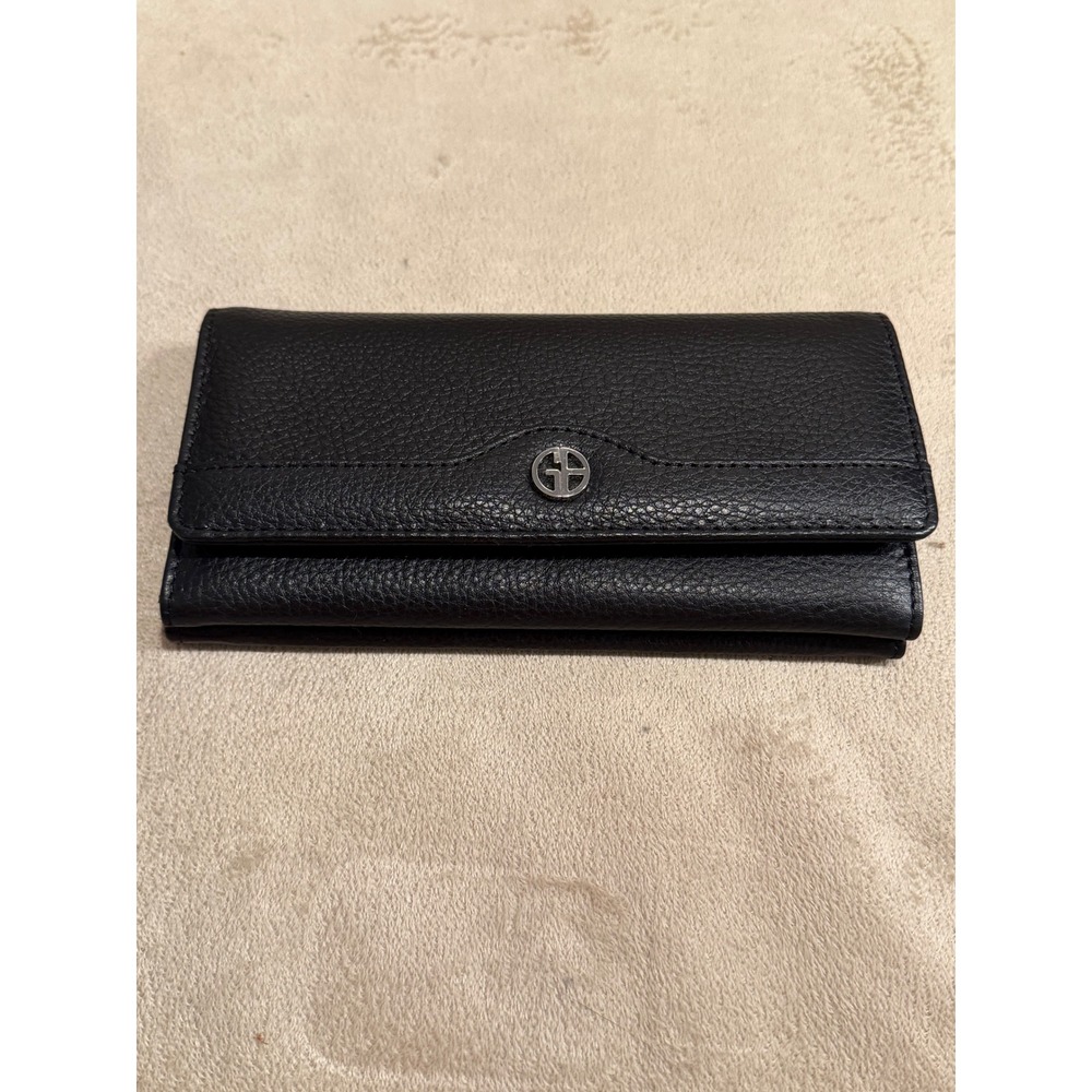 Giani Bernini Black‎ Pebbled Leather Trifold Wallet Budget Organizer Silver Logo